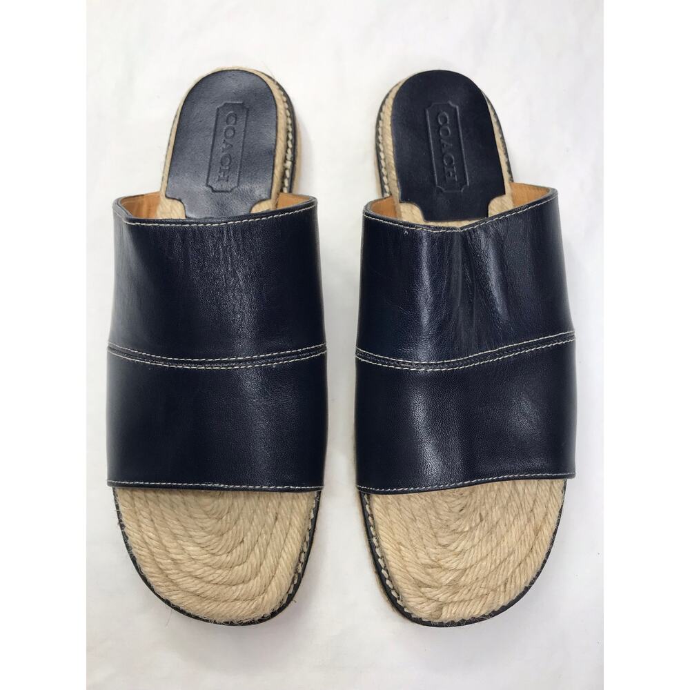Vintage Coach Lola Flat Espadrilles Slip On Sandals Navy Blue Leather Size 8